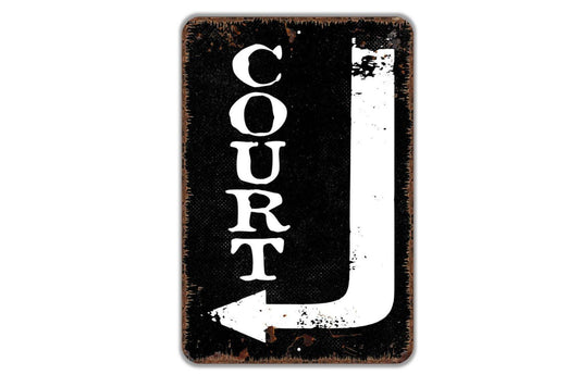 Court With Right or Left Arrow Sign Metal or Vinyl Sticker | Sports Court Direction Sign | Gym Wall Decor | Outdoor Recreation Sign