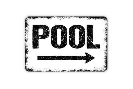 Pool Arrow Sign – Right or Left Directional Sign – Outdoor Poolside Wall Decor – Patio or Backyard Sign – Metal Sign or Vinyl Sticker