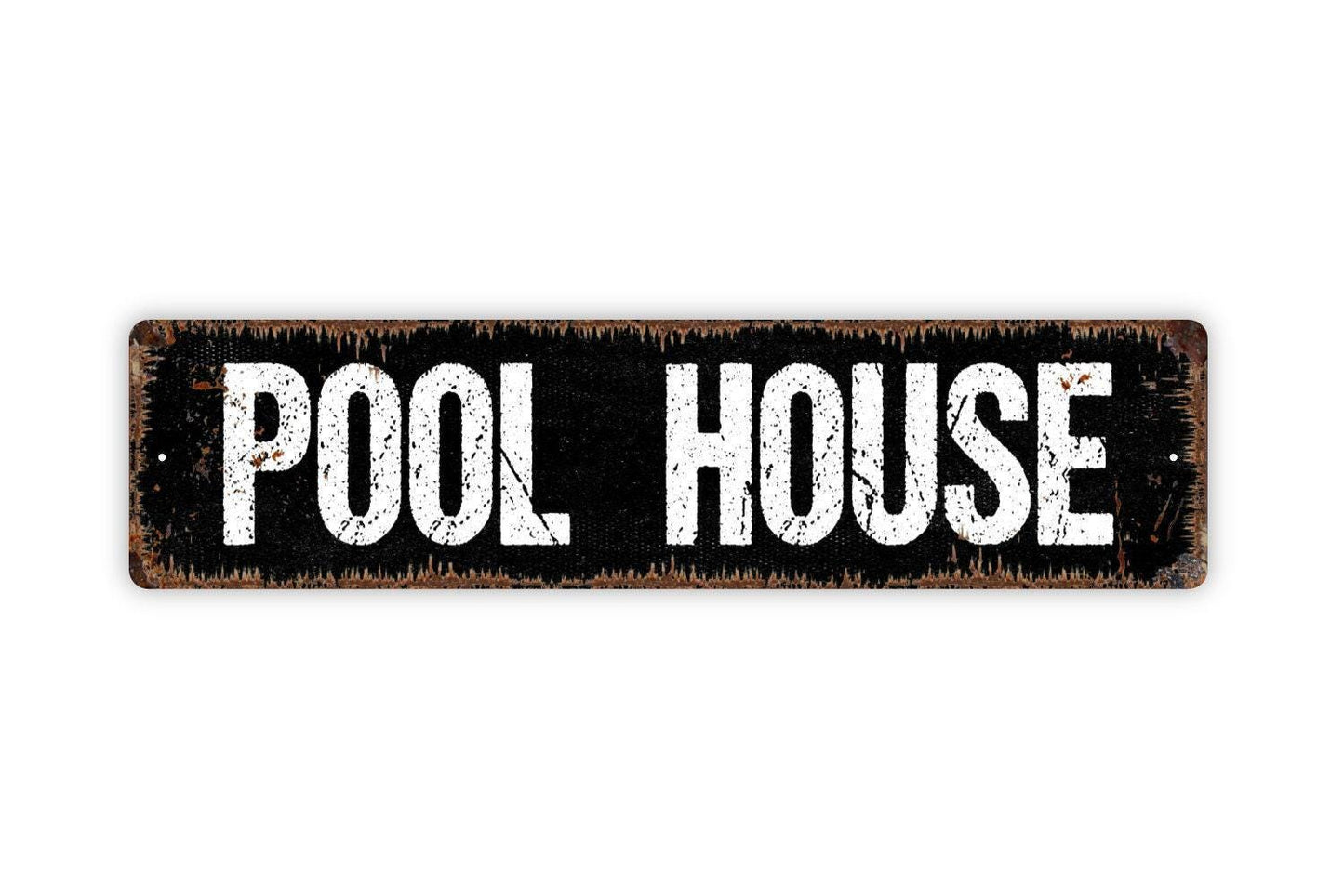 Pool House Sign | Outdoor Pool Wall Decor | Metal Sign or Vinyl Sticker for Backyard, Cabana, Patio, or Swimming Pool Area