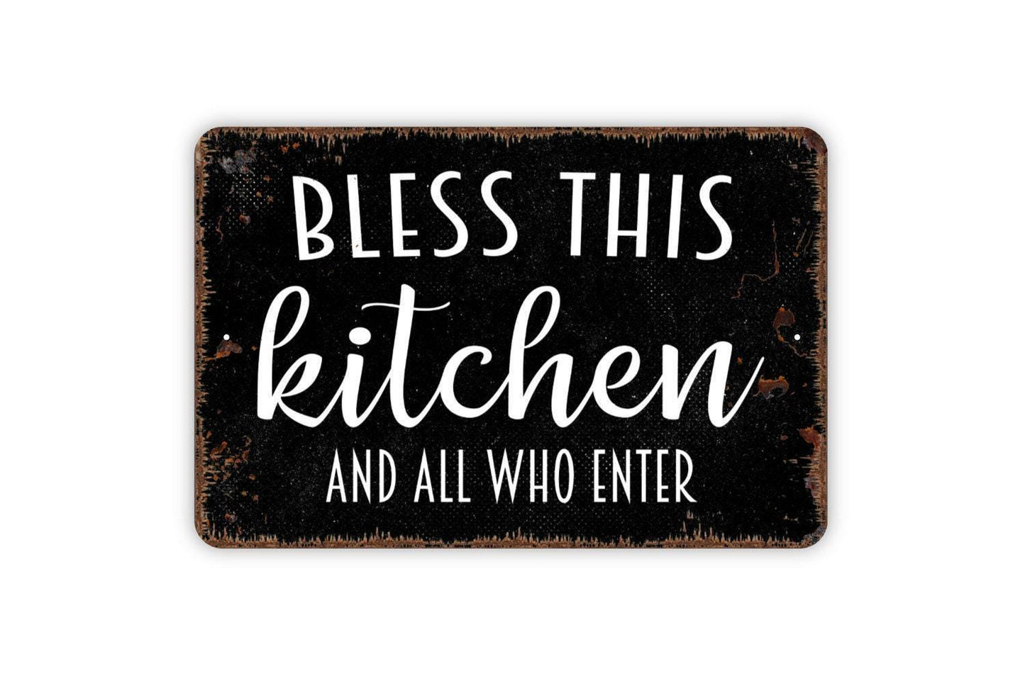 Bless This Kitchen And All Who Enter Sign, Welcome Farmhouse Metal Wall Art