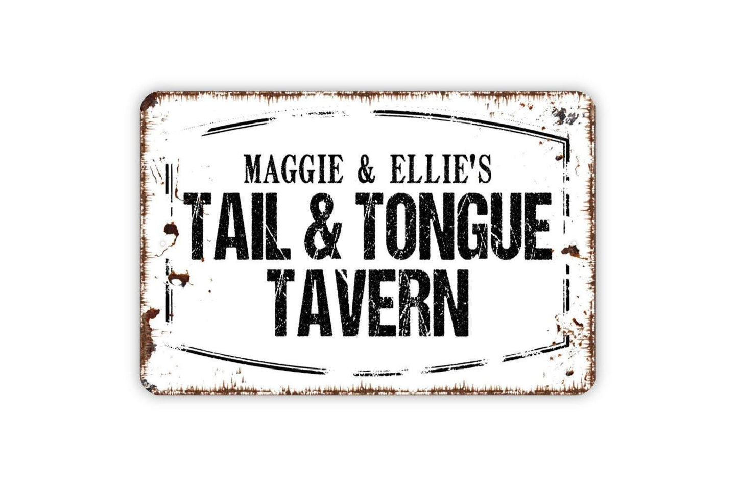 Personalized Tail And Tongue Tavern Sign - Custom Pet Name Dog Food Water Bowl Metal Wall Art Indoor Or Outdoor