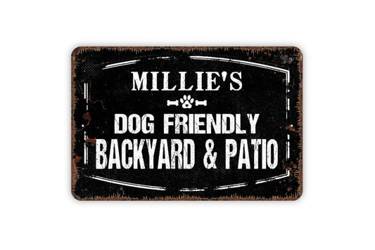 Personalized Dog Friendly Backyard and Patio Sign | Custom Outdoor Wall Décor for Pet Owners | Metal Dog Sign or Vinyl Sticker Gift