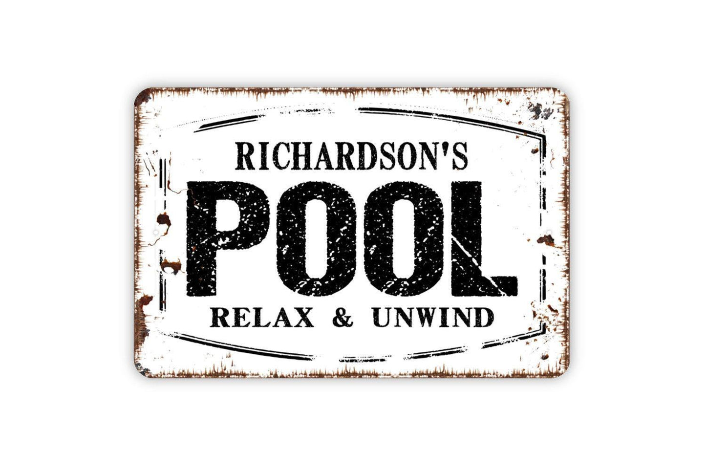 Personalized Pool Sign Relax And Unwind | Custom Rustic Backyard Patio or Cabana Wall Sign | Metal Pool Sign or Vinyl Sticker Outdoor Décor