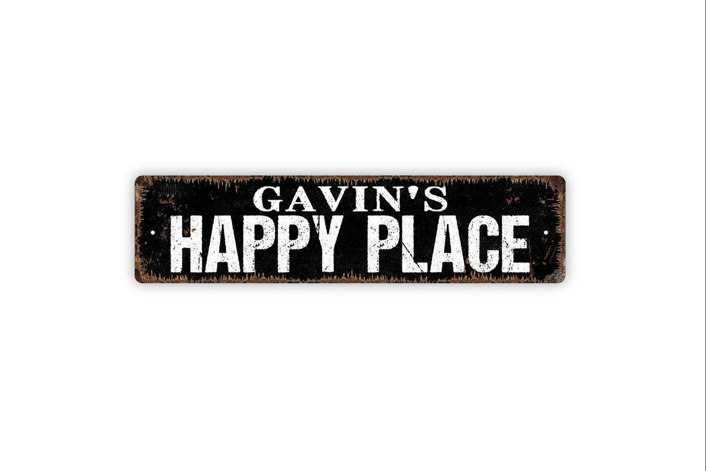 Personalized Happy Place Sign | Custom Family Name Wall Decor | Rustic Farmhouse Cabin Lake House Bar Sign | Metal Sign or Vinyl Sticker