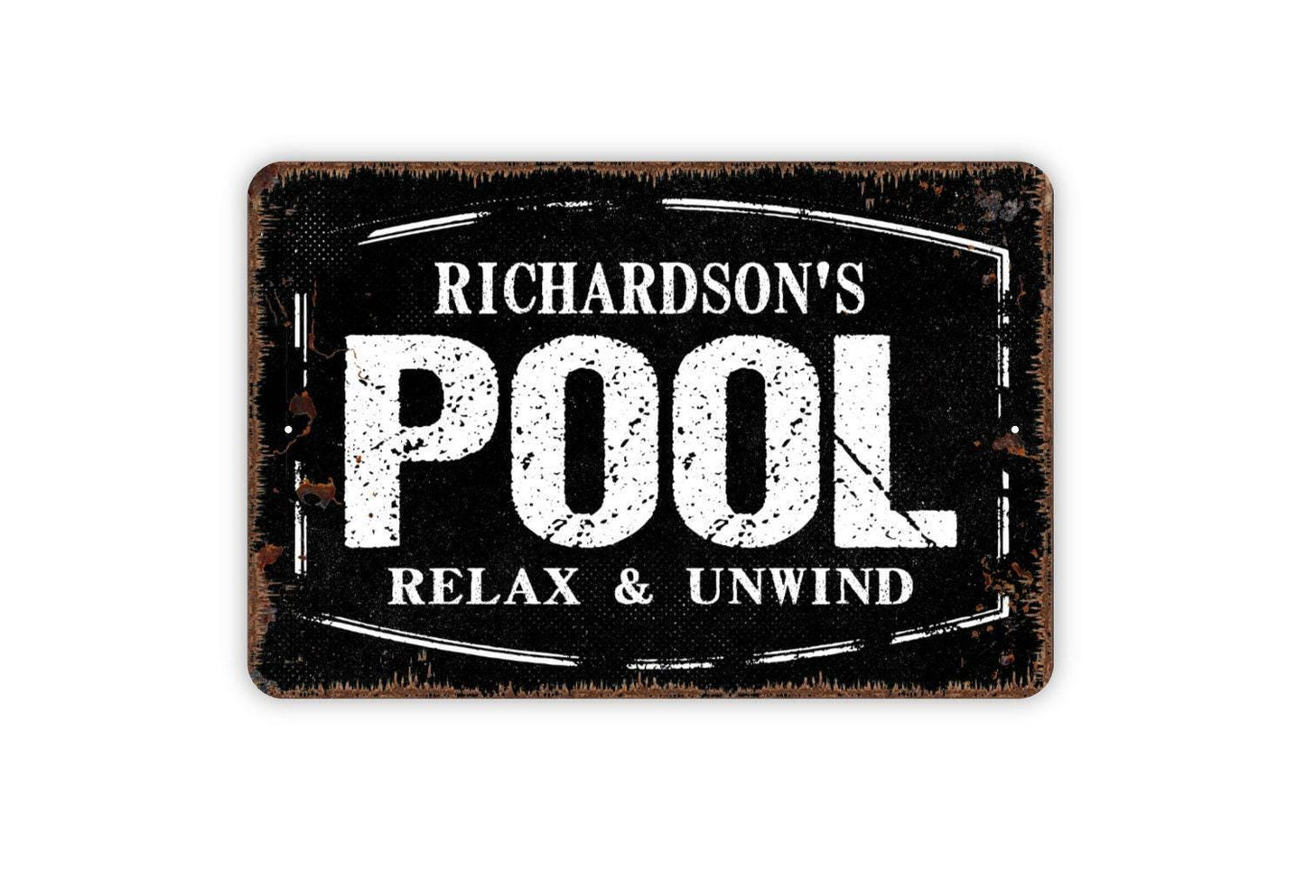 Personalized Pool Sign Relax And Unwind | Custom Rustic Backyard Patio or Cabana Wall Sign | Metal Pool Sign or Vinyl Sticker Outdoor Décor