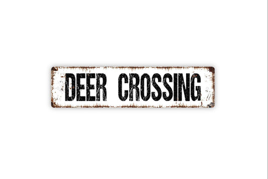 Deer Crossing Sign - Woods Forest Animal Slow Down Caution Vinyl Sticker Or  Street Metal Sign or Door Name Plate Plaque