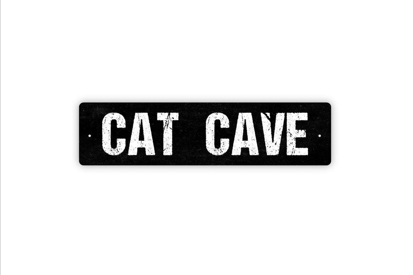 Cat Cave Sign - Vinyl Sticker Or  Metal Street Sign or Door Name Plate Plaque