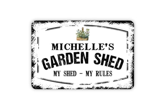 Personalized Garden Shed Sign My Shed My Rules | Custom Rustic Farmhouse Wall Sign for Shed, Workshop, or Greenhouse | Metal or Vinyl Décor