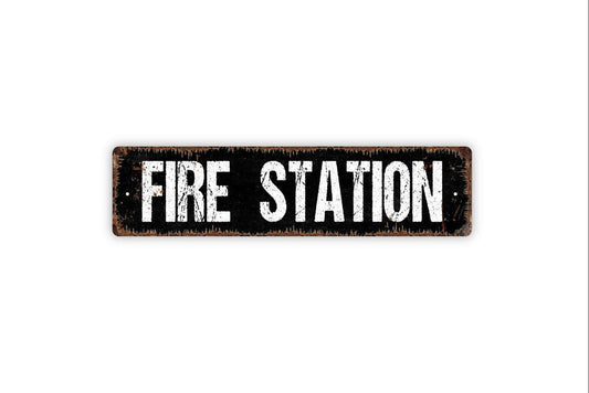 Fire Station Sign Metal or Vinyl Sticker | Firefighter Wall Decor | Firehouse Gift | Fire Department Station Sign | Custom Size Options