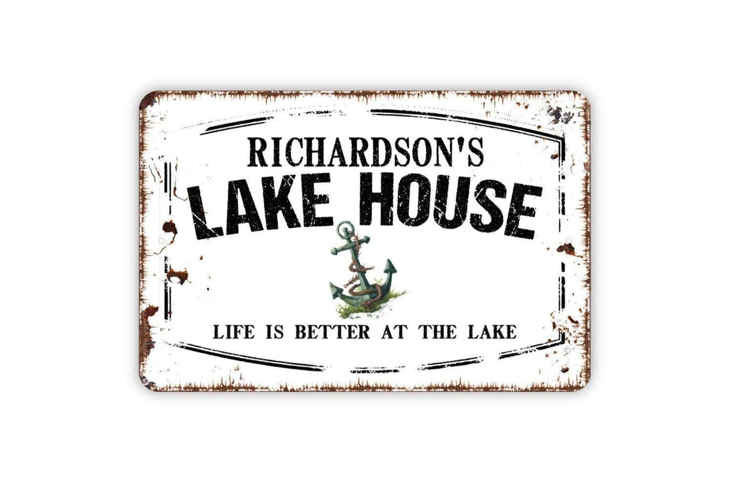 Personalized Lake House Sign | Custom Rustic Farmhouse Wall Sign for Cabin, Dock, or Vacation Home | Metal Sign or Vinyl Sticker Lake Décor