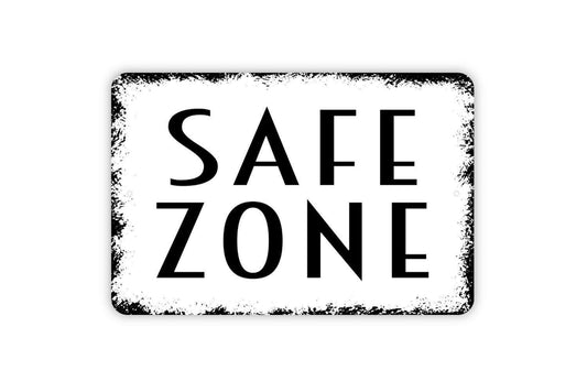 Safe Zone Sign | Funny Security Safe Place Sign | Metal Sign or Vinyl Sticker for Home Office Dorm Garden Fence Door Decor