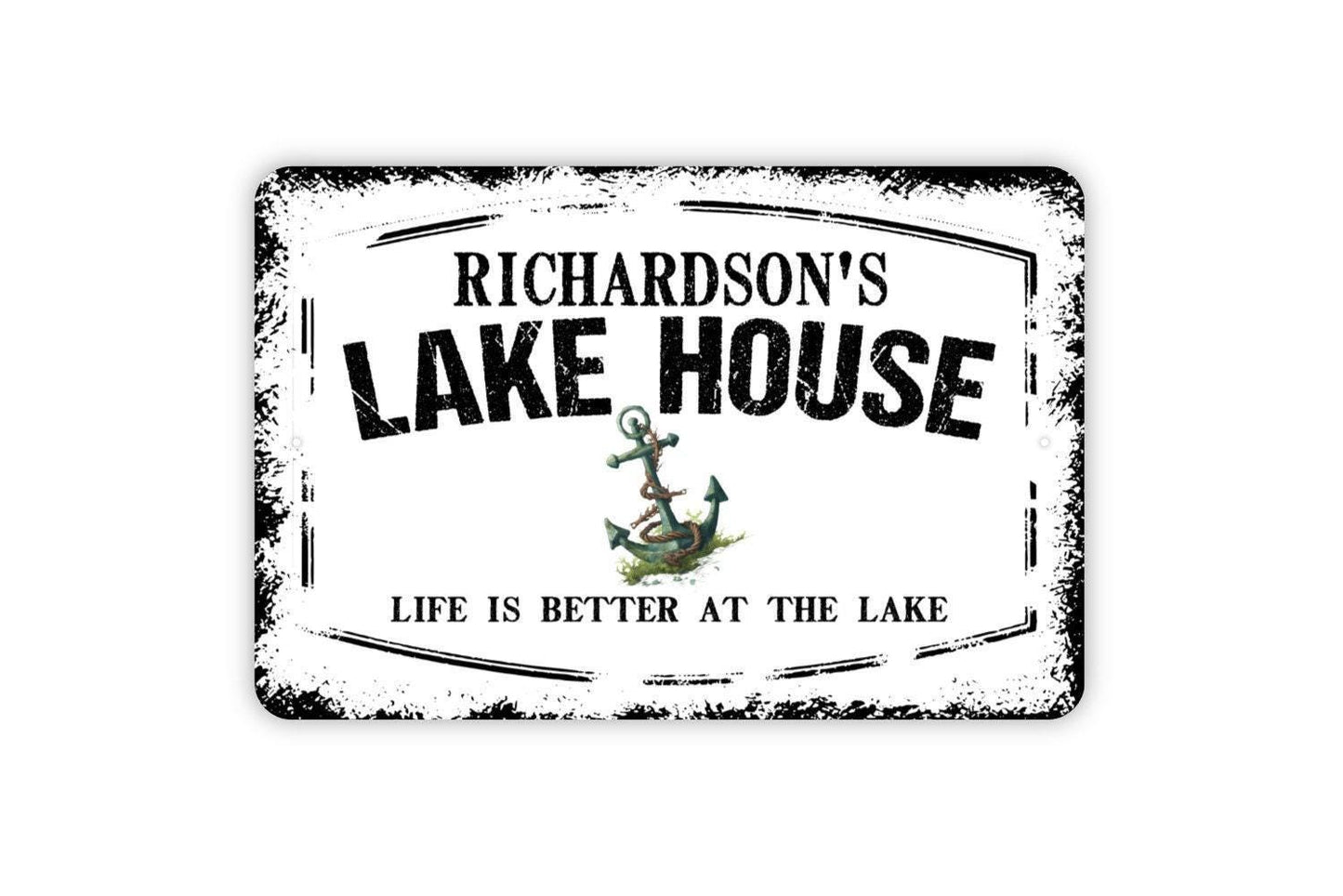Personalized Lake House Sign | Custom Rustic Farmhouse Wall Sign for Cabin, Dock, or Vacation Home | Metal Sign or Vinyl Sticker Lake Décor