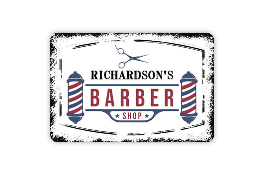 Personalized Barber Shop Sign | Custom Barbershop Wall Sign for Salon, Man Cave, or Home | Metal Barber Sign or Vinyl Sticker Décor Gift