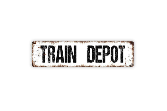 Train Depot Sign | Rustic Railroad Wall Sign | Vintage Train Station Decor | Metal Sign or Vinyl Sticker | Farmhouse Cabin Wall Art