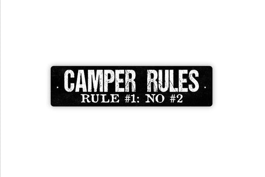 Camper Rules No #2 Pooping Sign - Camping Funny Outdoor Or Indoor Vinyl Sticker Or  Metal Street Sign or Door Name Plate Plaque