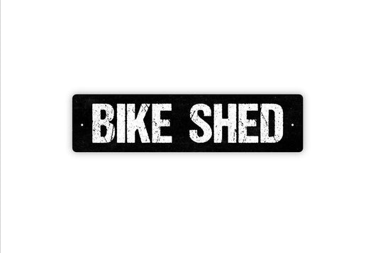 Bike Shed Sign - Bicyclist Bicycle Motorbike Motorcycle Garage Vinyl Sticker Or  Street Metal Sign or Door Name Plate Plaque