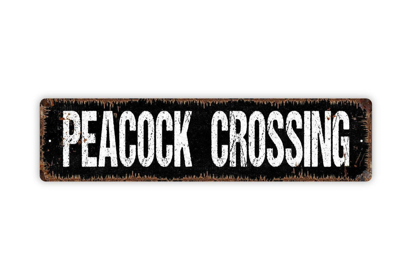 Peacock Crossing Sign - Vinyl Sticker Or  Metal Street Sign or Door Name Plate Plaque