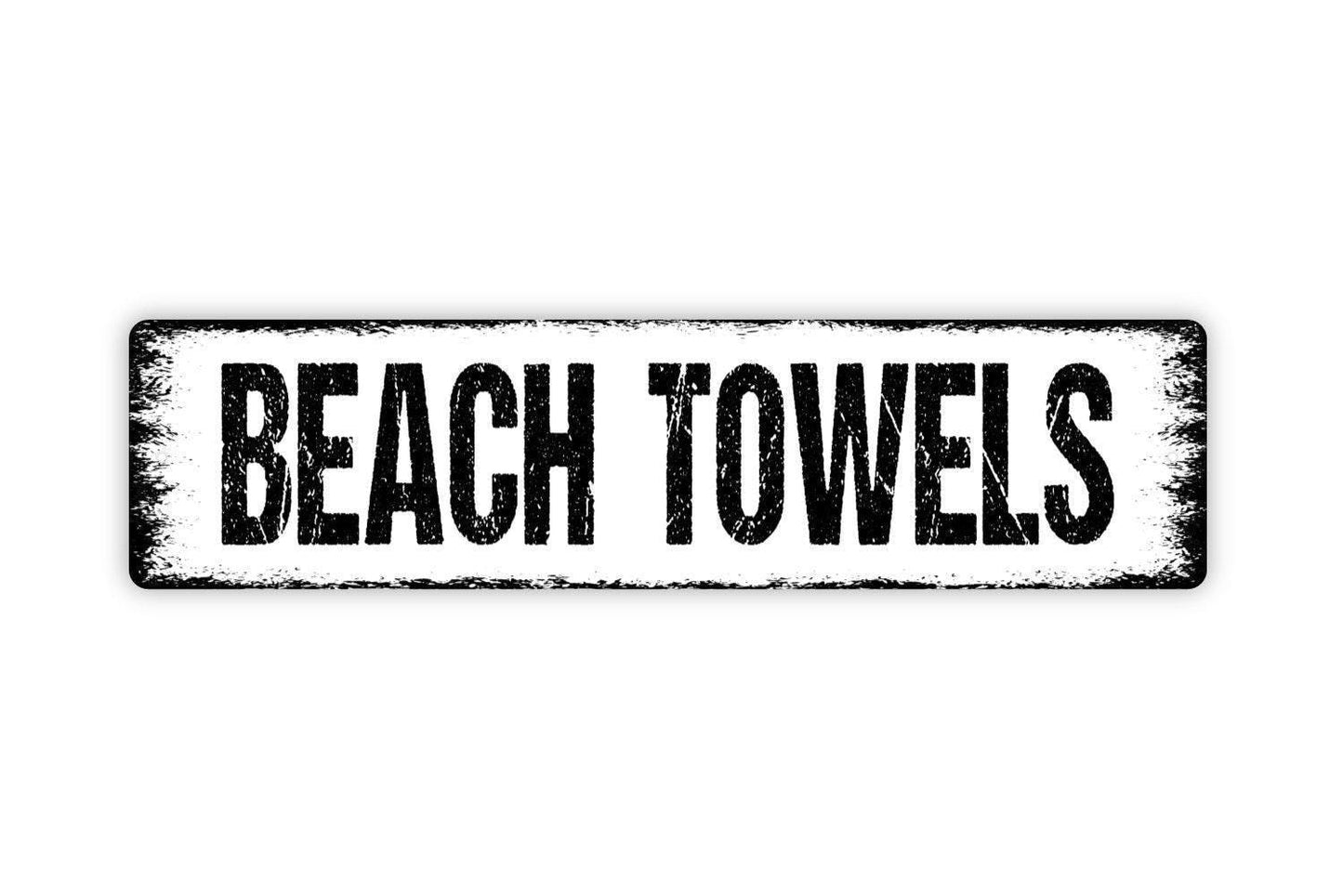 Beach Towels Sign - Swim Sand Surf Ocean Beach House Guest Towels Vinyl Sticker Or  Street Metal Sign or Door Name Plate Plaque