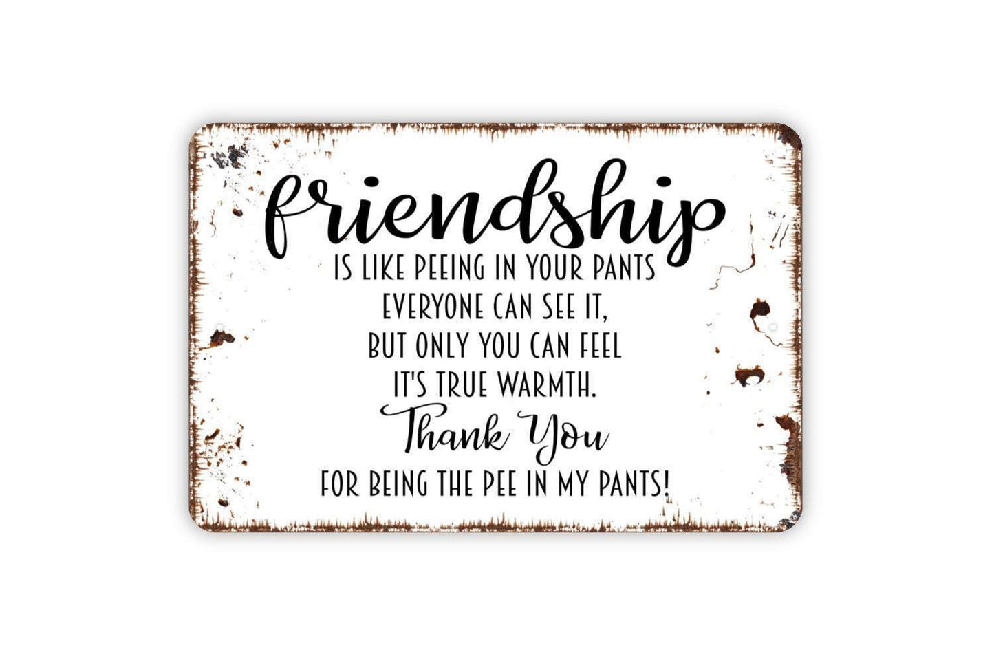 Friendship Is Like Peeing In Your Pants Sign - Funny Best Friends Metal Indoor or Outdoor Wall Art
