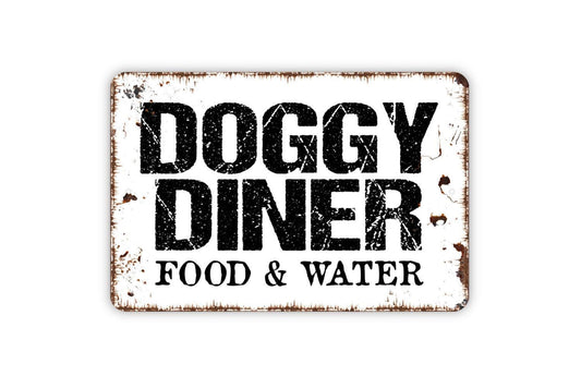 Doggy Diner Food and Water Sign - Dog Meal Metal Wall Art - Indoor or Outdoor