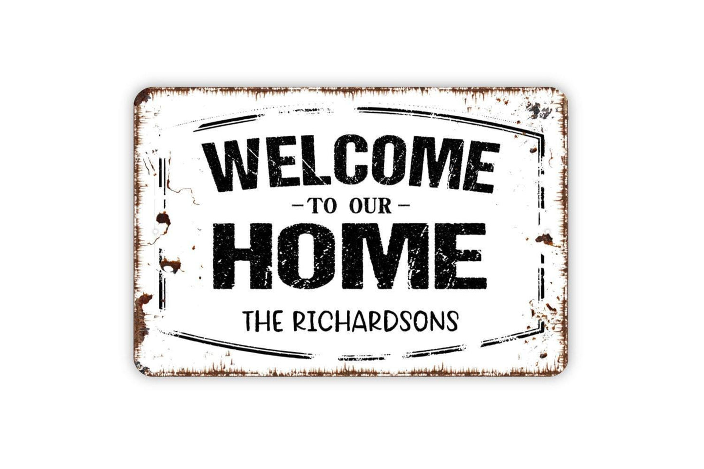 Personalized Welcome To Our Home Sign | Custom Family Name Sign | Rustic Farmhouse Wall Decor | Metal Sign or Vinyl Sticker | Entryway Decor
