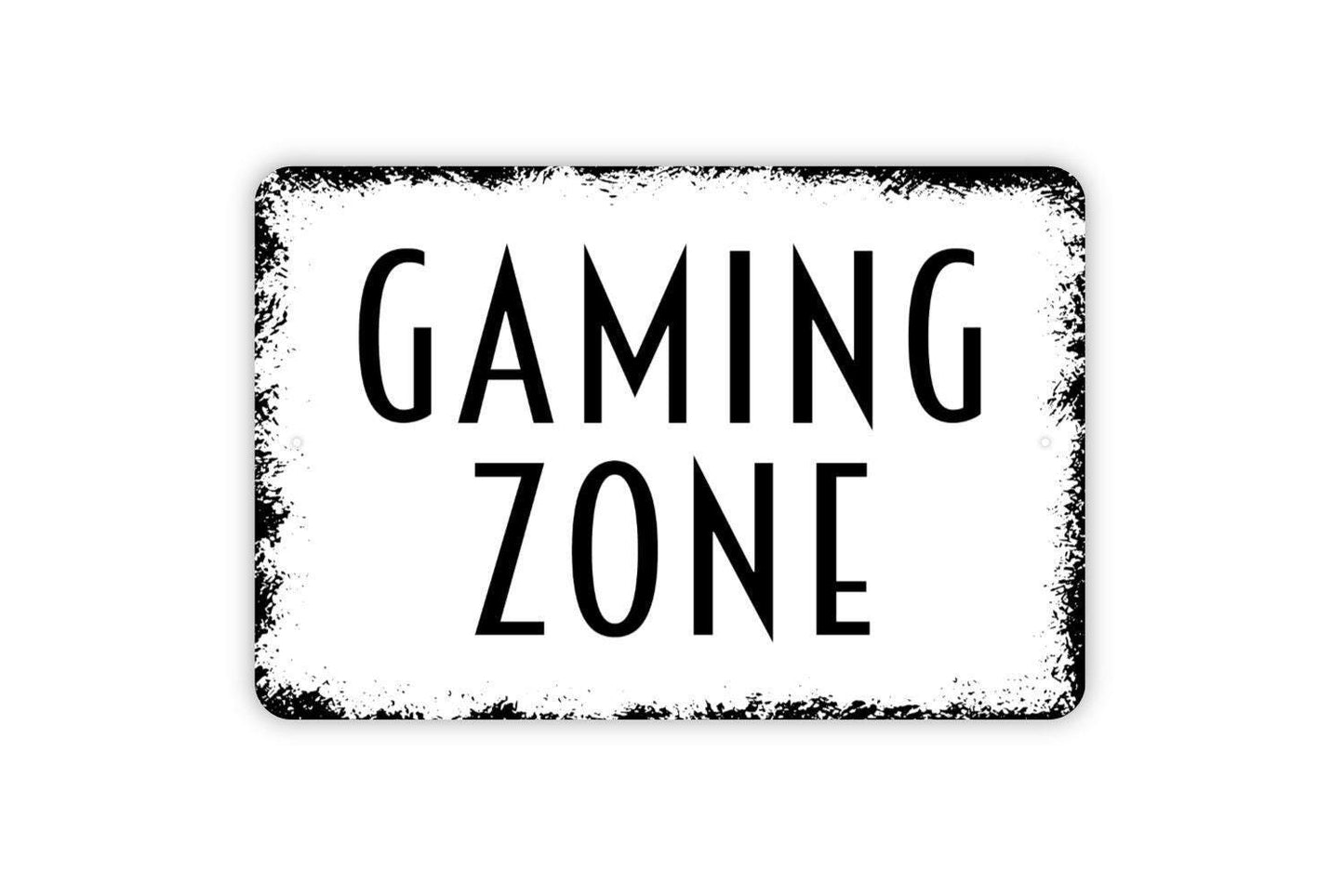 Gaming Zone Sign | Funny Gamer Wall Sign for Bedroom, Dorm, or Man Cave | Rustic Style Metal Sign or Vinyl Sticker Video Game Décor