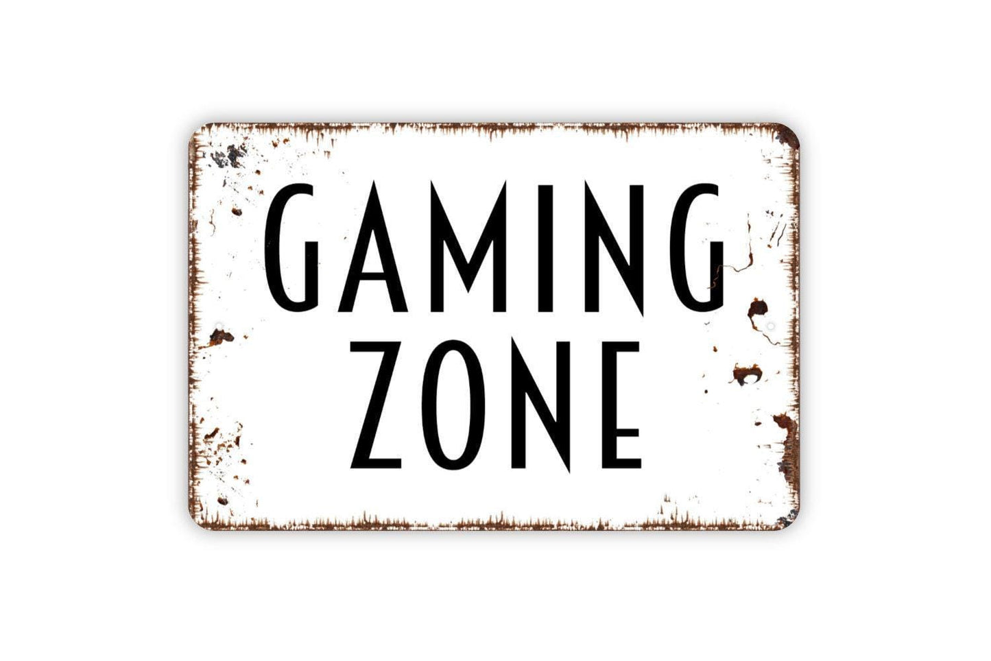 Gaming Zone Sign | Funny Gamer Wall Sign for Bedroom, Dorm, or Man Cave | Rustic Style Metal Sign or Vinyl Sticker Video Game Décor