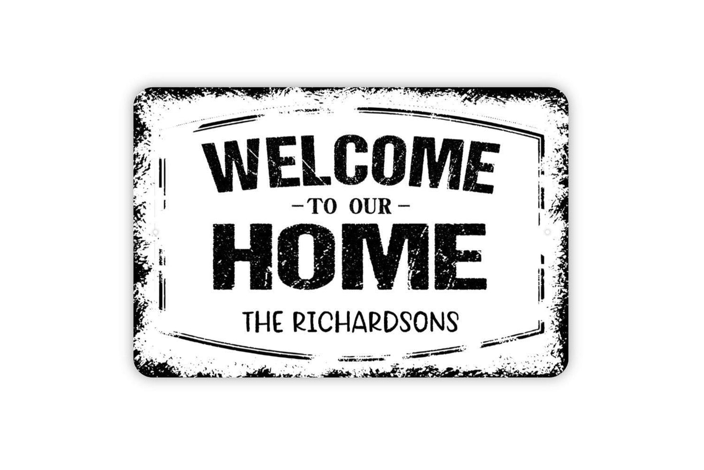 Personalized Welcome To Our Home Sign | Custom Family Name Sign | Rustic Farmhouse Wall Decor | Metal Sign or Vinyl Sticker | Entryway Decor