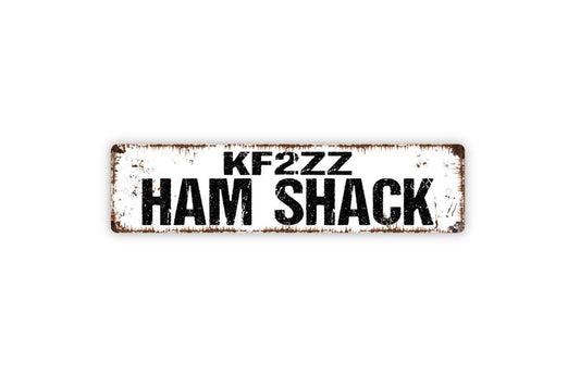 Personalized Ham Shack Sign – Custom Call Sign Amateur Radio Operator Wall Decor – Rustic Ham Radio Station Hobby Room Metal Sign or Sticker