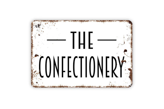 The Confectionery Sign | Vintage Candy Shop Sweet Treats Decor | Metal Sign or Vinyl Sticker for Kitchen Bakery Cafe Store