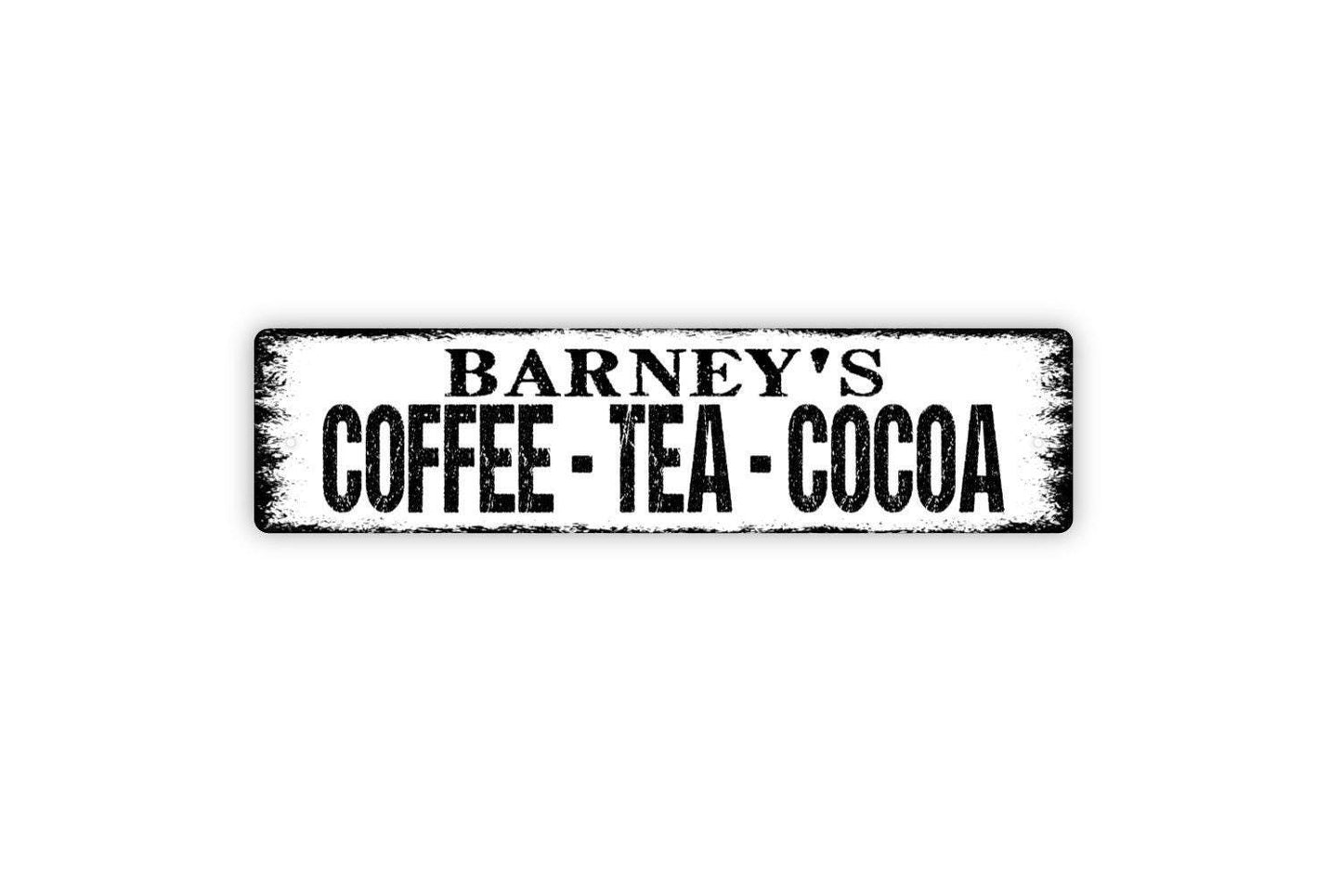 Personalized Coffee Tea Cocoa Sign - Vinyl Sticker Or  Metal Street Sign or Door Name Plate Plaque