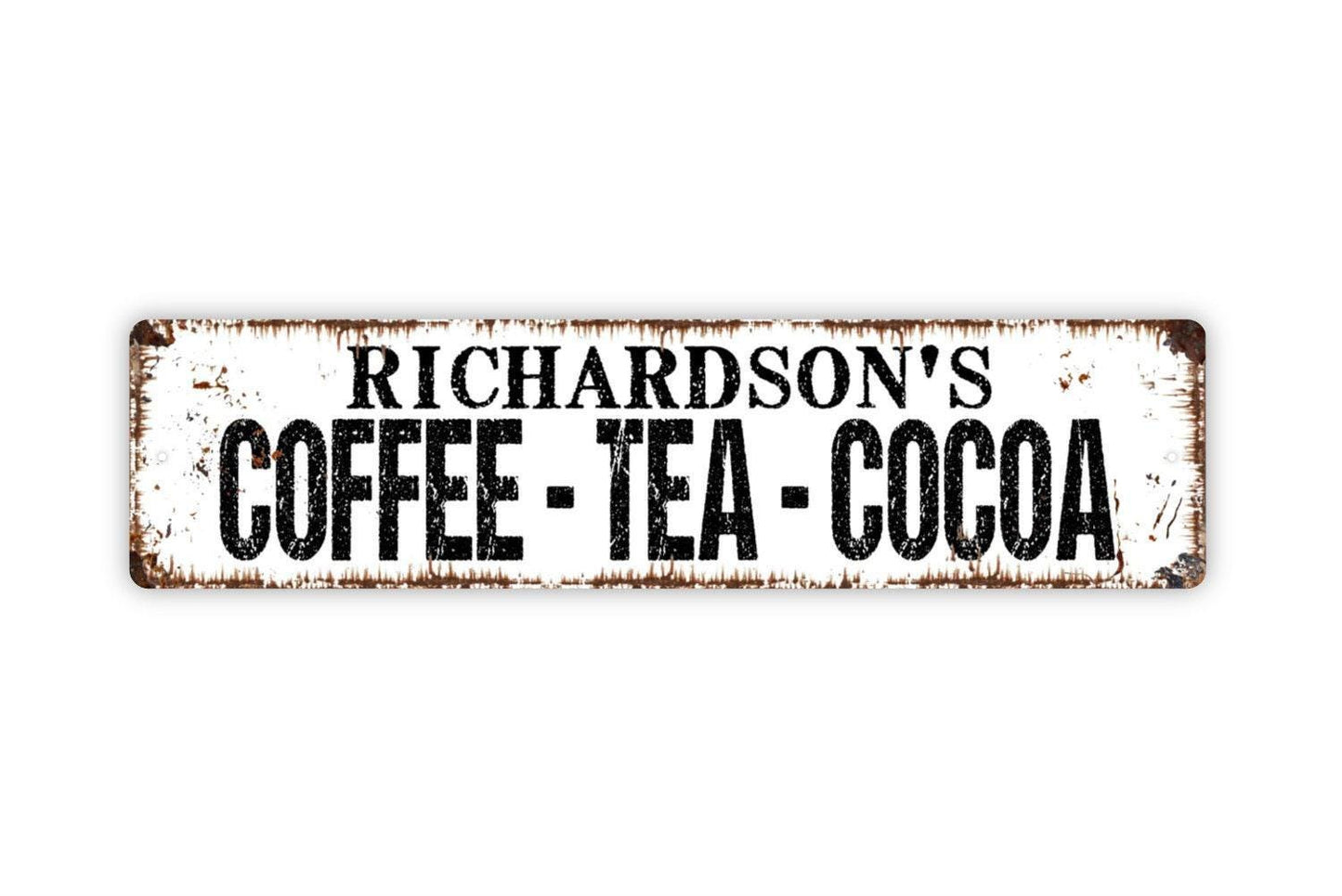 Personalized Coffee Tea Cocoa Sign - Vinyl Sticker Or  Metal Street Sign or Door Name Plate Plaque
