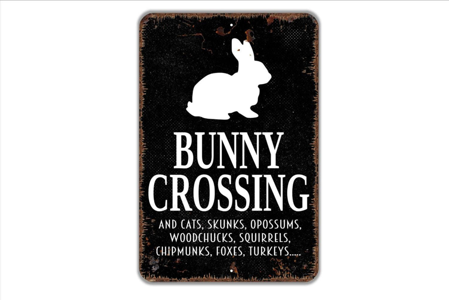 Bunny Crossing And Cats Skunks Opossums Wildlife Sign Funny Animal Crossing Metal Sign or Vinyl Sticker for Yard Garden Fence Home Decor