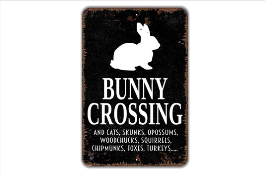 Bunny Crossing And Cats Skunks Opossums Wildlife Sign Funny Animal Crossing Metal Sign or Vinyl Sticker for Yard Garden Fence Home Decor