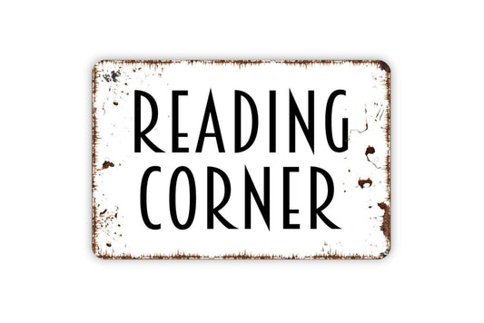 Reading Corner Sign | Cozy Book Nook Wall Decor | Rustic Library Study Room Sign for Kids or Adults | Metal Sign or Vinyl Sticker