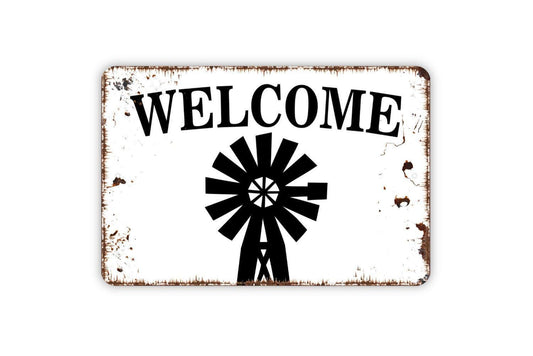 Windmill Welcome Sign - Metal Wall Art - Indoor or Outdoor
