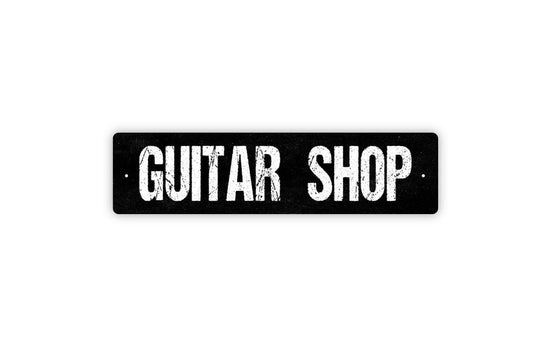 Guitar Shop Sign - Music Room Recording Artist Vinyl Sticker Or  Street Metal Sign or Door Name Plate Plaque