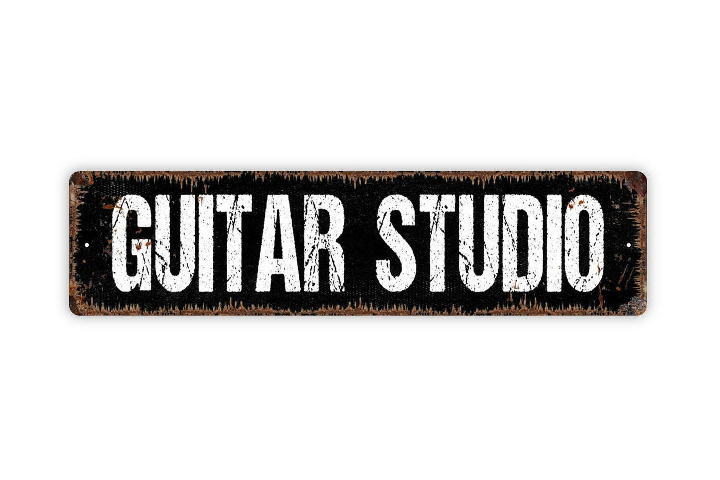 Guitar Shop Sign - Music Room Recording Artist Vinyl Sticker Or  Street Metal Sign or Door Name Plate Plaque