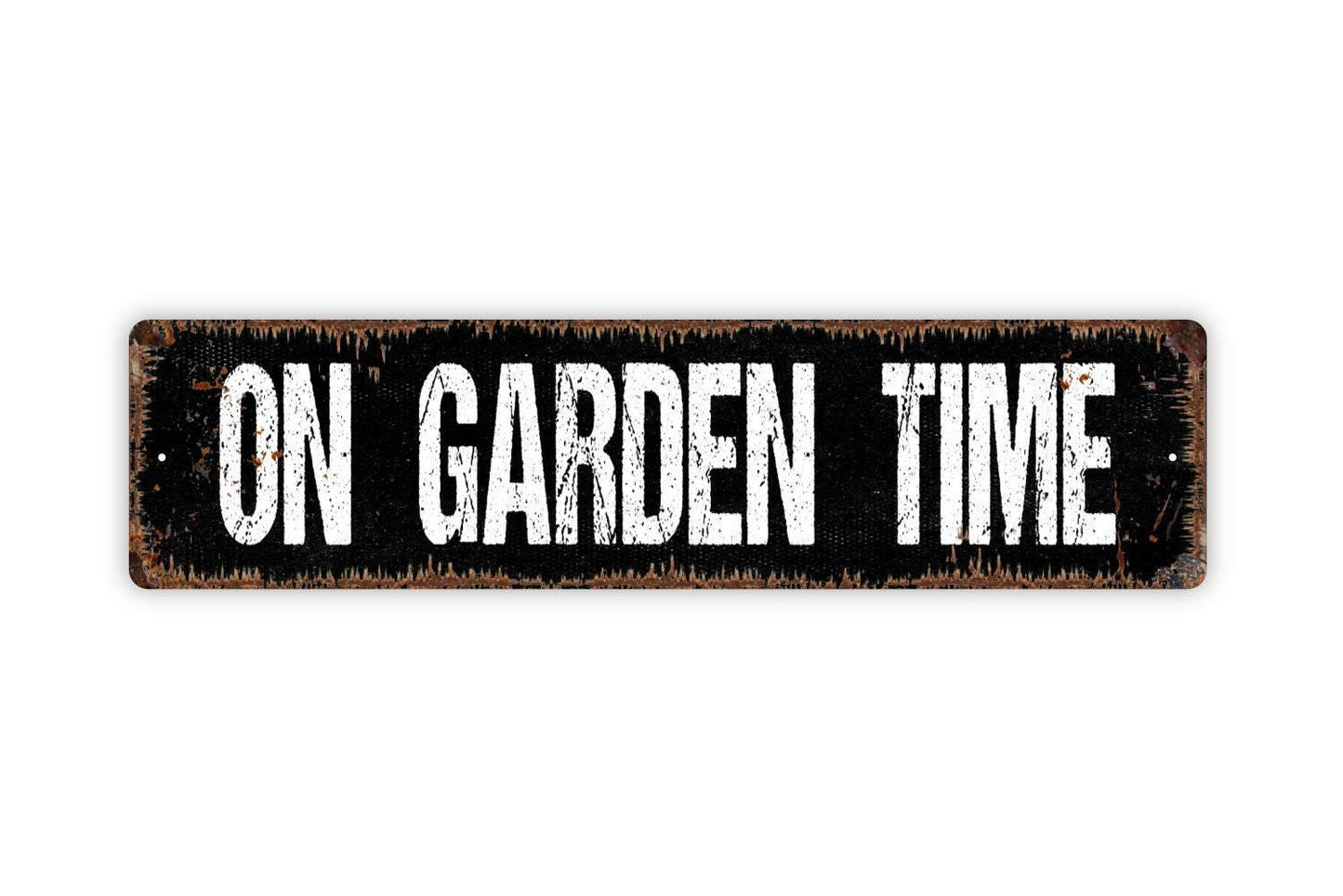 On Garden Time Sign - Gardener Fresh Flowers Farmers Market Produce Butterfly Vinyl Sticker Or  Street Metal Sign or Door Name Plate Plaque