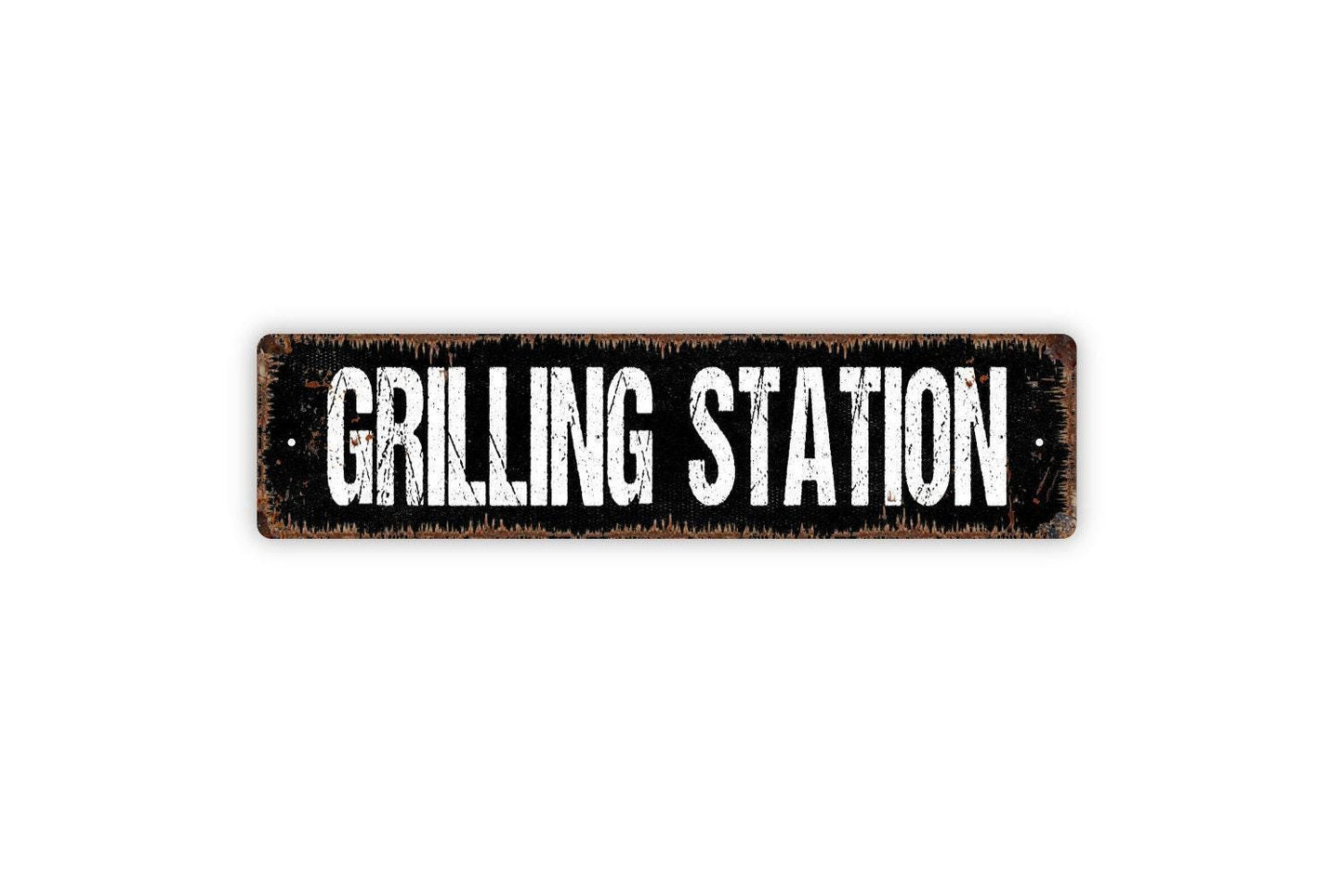 Grilling Station Sign | BBQ Outdoor Cooking Sign | Metal Sign or Vinyl Sticker for Patio Backyard Kitchen Deck Barbecue Area