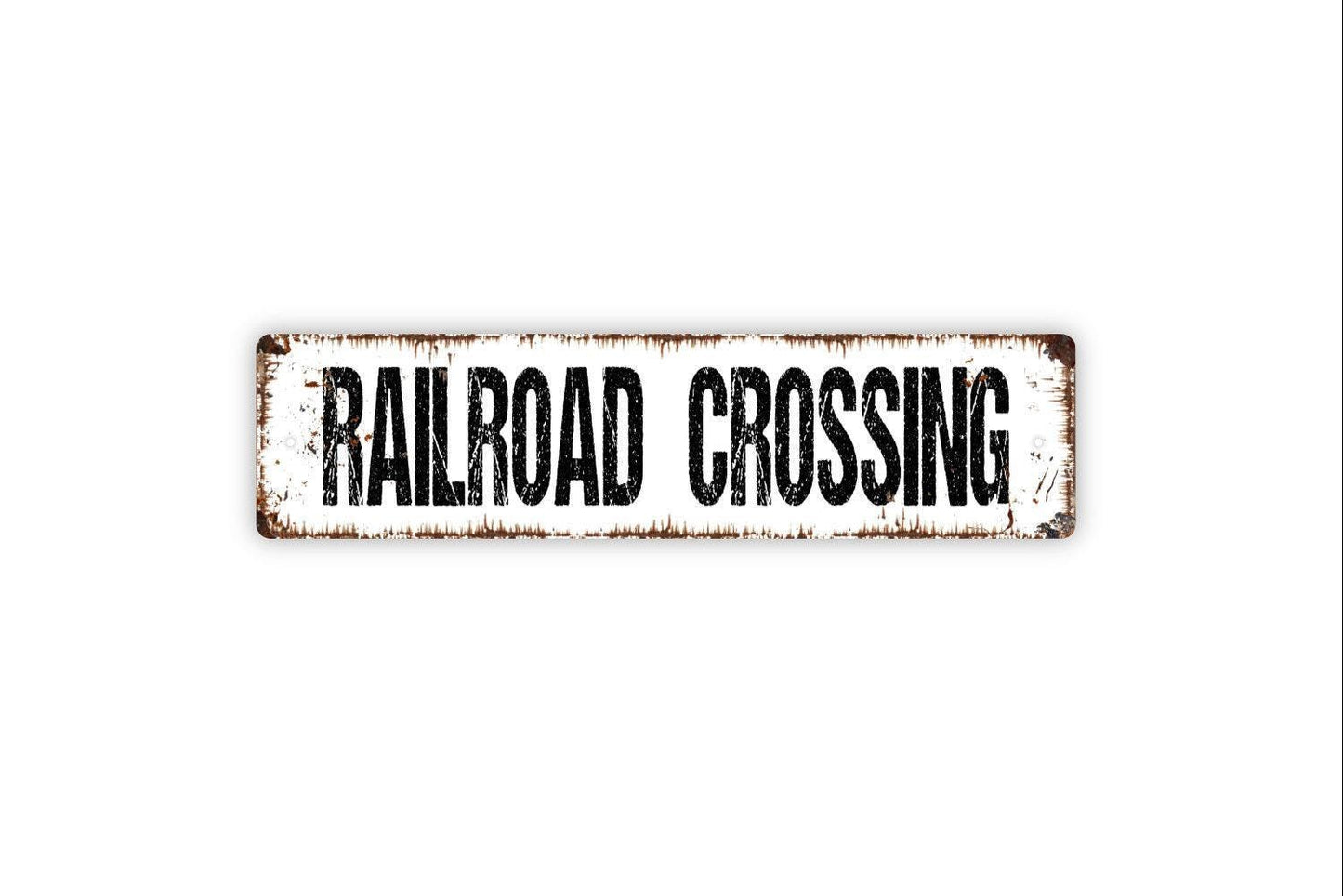 Railroad Crossing Sign - Train Station Locomotive Engineer Tracks Engine Caboose Rustic Street Metal Sign or Door Name Plate Plaque