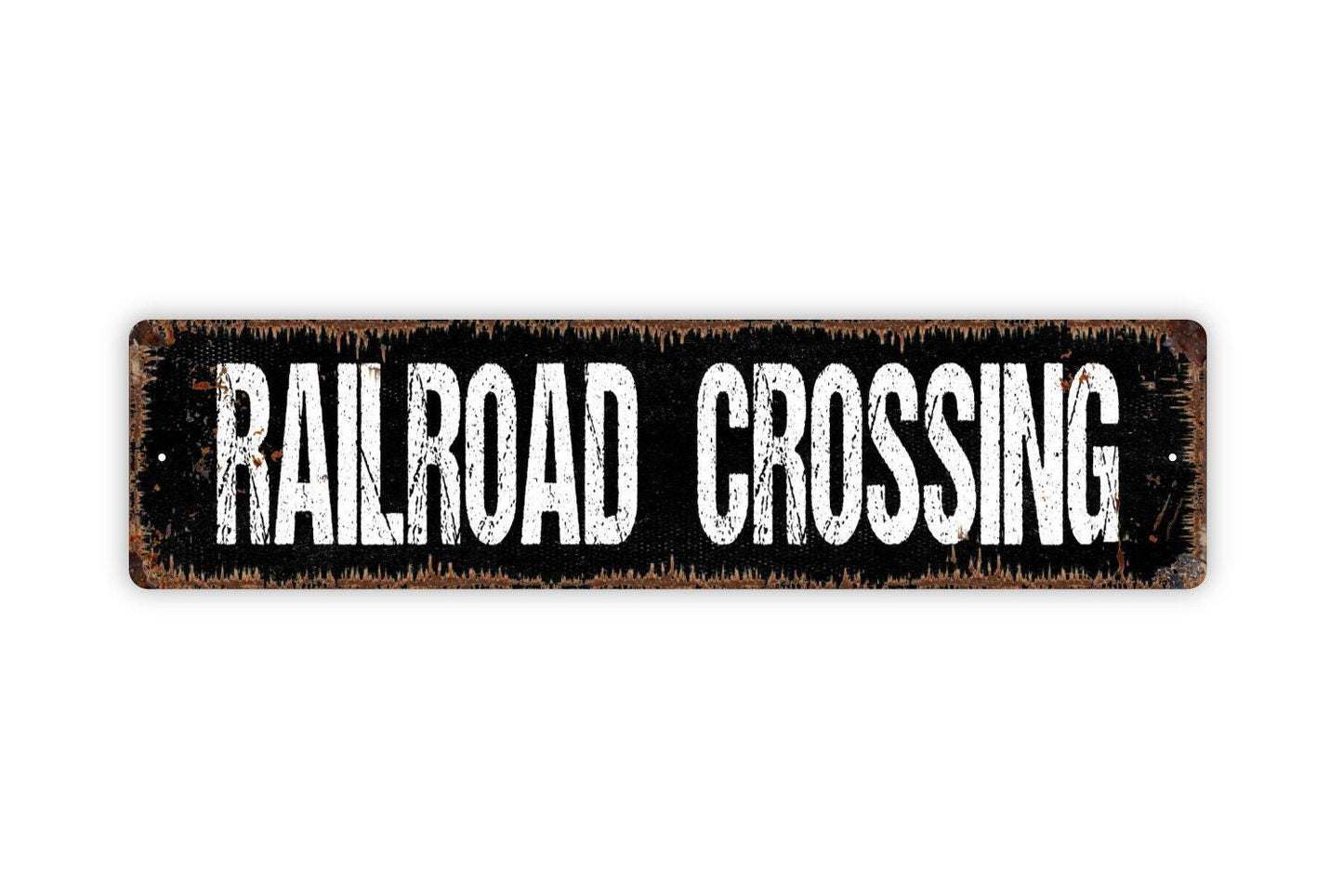 Railroad Crossing Sign - Train Station Locomotive Engineer Tracks Engine Caboose Rustic Street Metal Sign or Door Name Plate Plaque