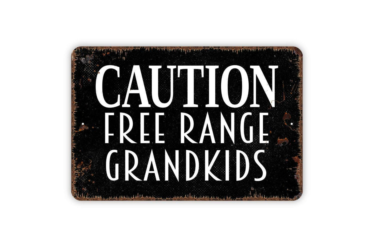 Caution Free Range Grandkids Sign - Grandchildren Kids At Play Caution Slow Down Grandma Grandpa Metal Wall Art - Indoor or Outdoor