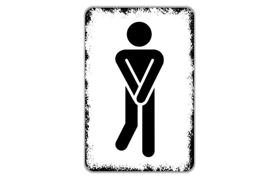 Men With Crossed Legs Restroom Sign – Funny Bathroom Toilet Door Wall Decor – Rustic Farmhouse Humor Washroom Sign – Metal Sign or Sticker