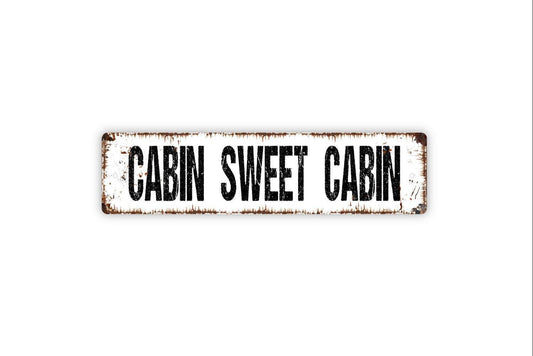 Cabin Sweet Cabin Sign | Rustic Metal Wall Art Vinyl Sticker Lodge Decor Lake House Sign Farmhouse Wall Decor Cabin Living Room Gift