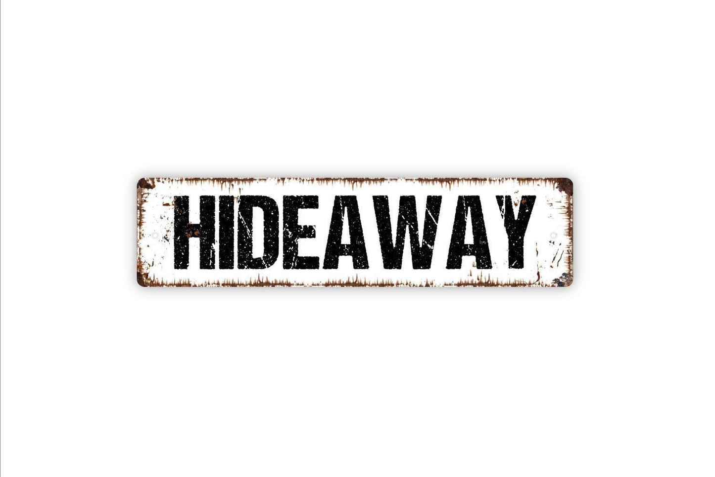 Hideaway Sign - Welcome To Our Cabin Retreat Lake House Beach Home Vinyl Sticker Or  Street Metal Sign or Door Name Plate Plaque