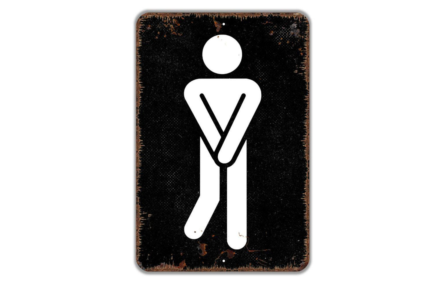 Men With Crossed Legs Restroom Sign – Funny Bathroom Toilet Door Wall Decor – Rustic Farmhouse Humor Washroom Sign – Metal Sign or Sticker