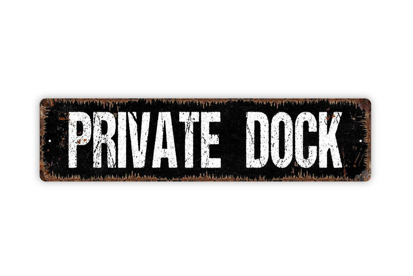 Private Dock Sign - No Trespassing Private Property Guests Owners Only Lake Boathouse Rustic Street Metal Sign or Door Name Plate Plaque