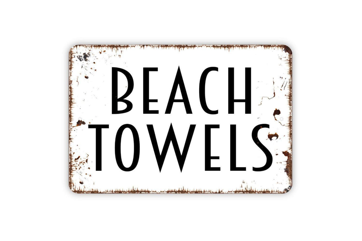 Beach Towels Sign – Coastal Bathroom Poolside Patio Wall Decor – Rustic Farmhouse Beach House Sign – Metal Sign or Sticker
