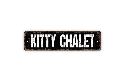 Kitty Chalet Sign – Funny Cat Lover Wall Decor – Rustic Pet House or Cat Cabin Sign – Metal Sign or Vinyl Sticker